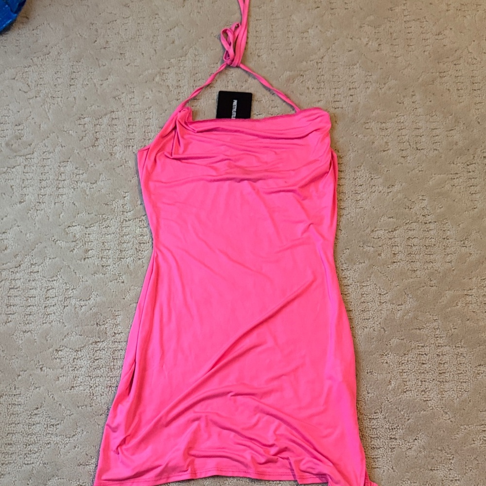 PrettyLittleThing Hot Pink Halter Dress